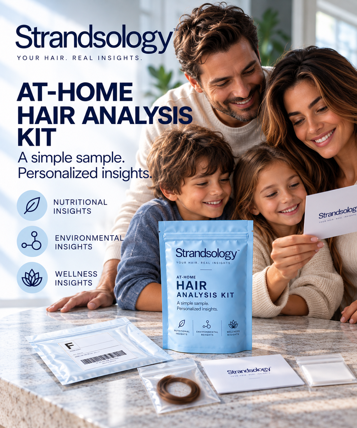 Family using the Strandsology hair analysis kit