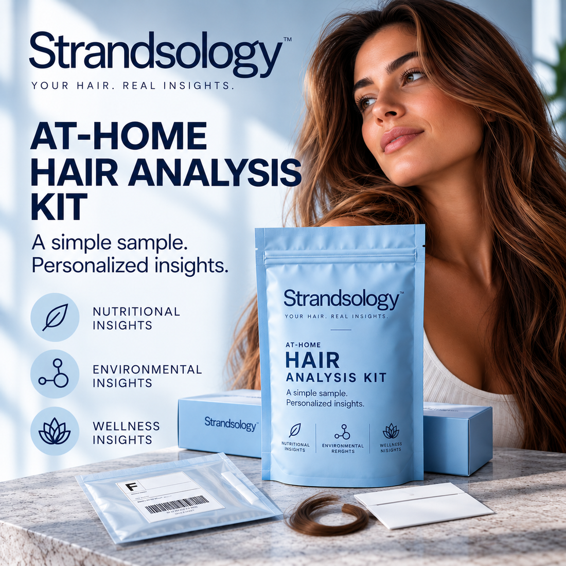 Woman with the Strandsology hair analysis kit